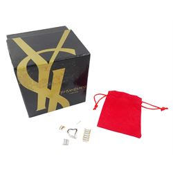 Two Yves Saint Laurent ladies stainless steel quartz wristwatches including 'Moon Phase' with gold plated bracelet, no. 284717, the other with heart shaped face and bracelet links, no. 7N0336