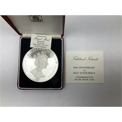 Queen Elizabeth II 1985 Falkland Islands twenty-five pounds silver proof coin, cased with certificate