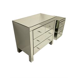 Mirrored chest, two short and two long drawers and matching three drawer pedestal chest