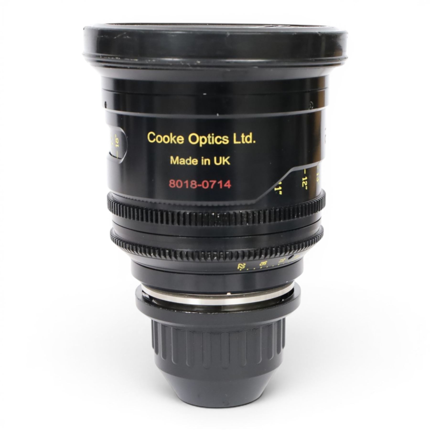 Cooke Mini S4/i 18mm T2.8 prime lens with PL mount, serial no. 8018-0714, with front and back lens caps
