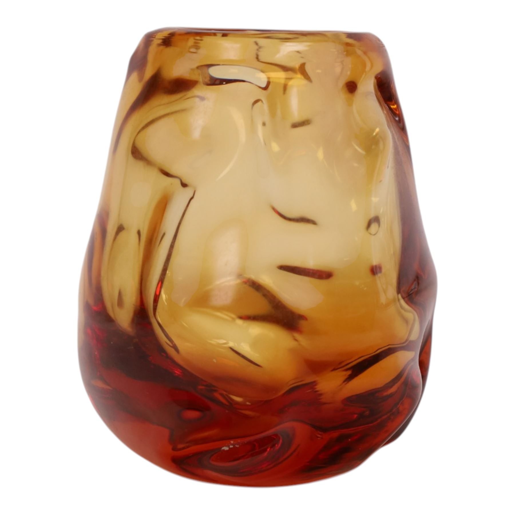 Whitefriars amber Knobbly glass vase, H15cm