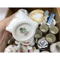 Stone pamchen, together with Hornsea cornrose coffee cans and saucers, Aynsley Pembroke vases, and trinket dishes, Royal Worcester egg coddler etc, in two boxes 