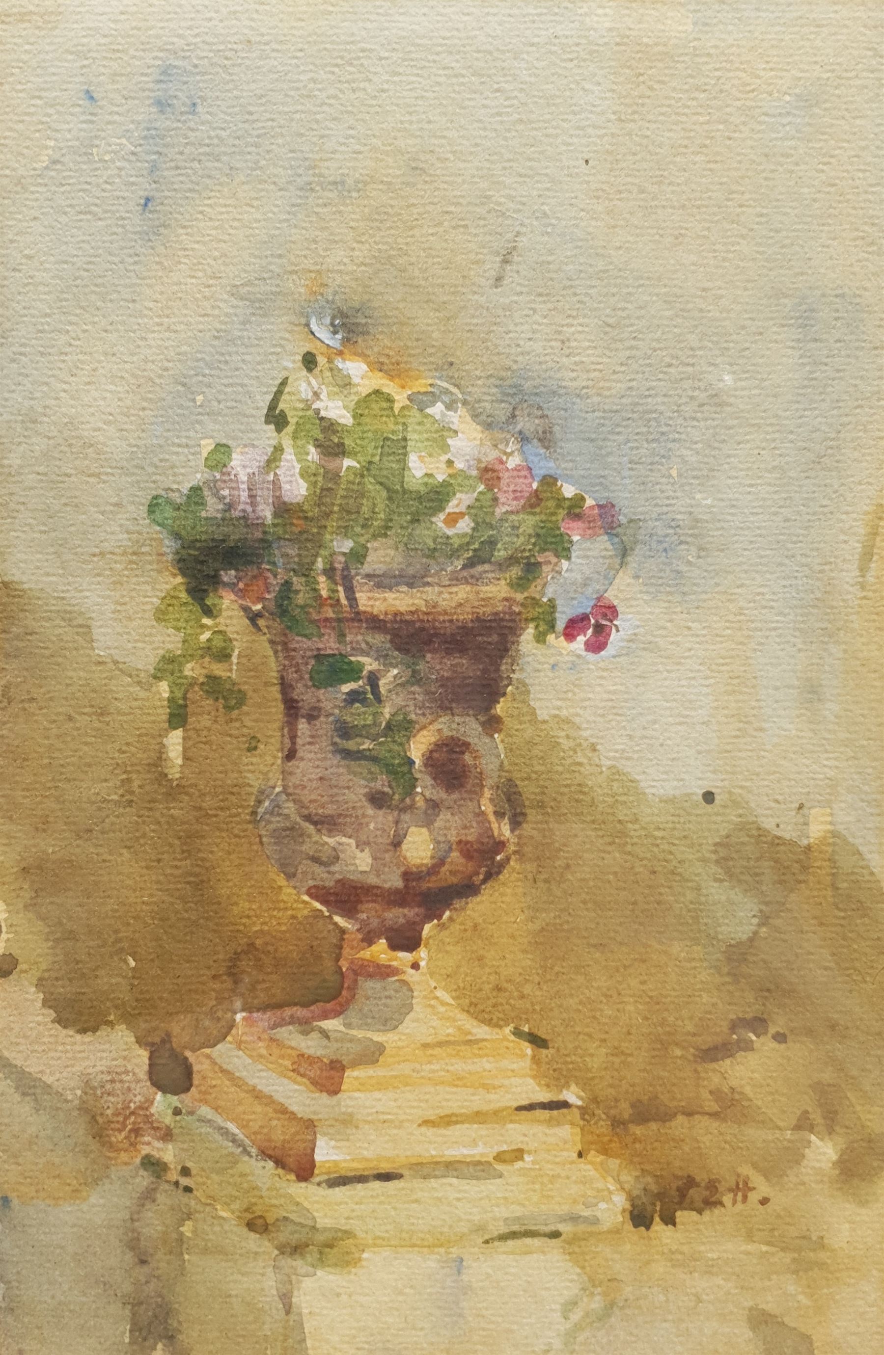 Attrib. Frank Ellis Horne (British 1863-1932): Urn with Flowers, watercolour signed with initials FEH 23cm x 15cm