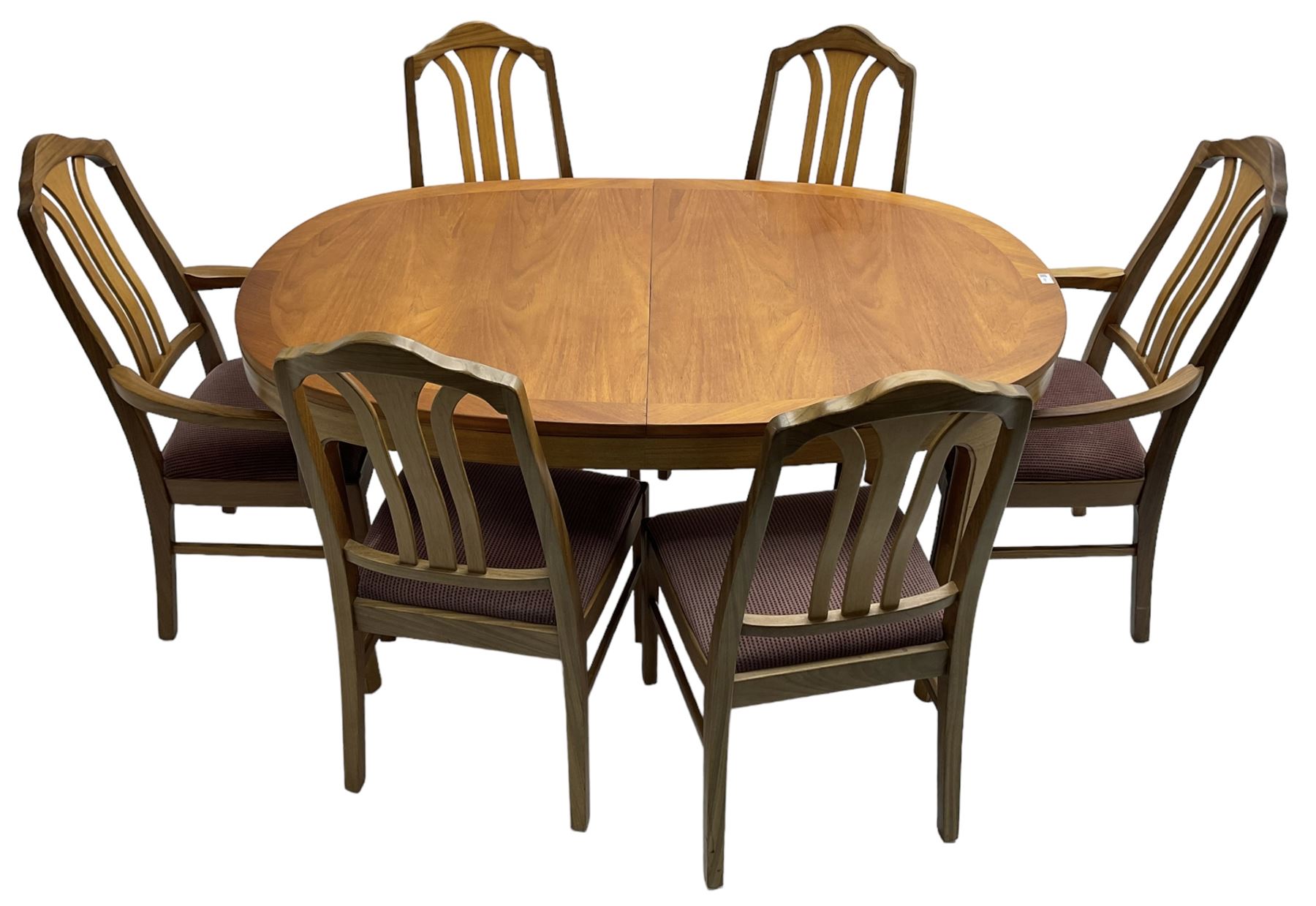 Nathan - teak oval extending dining table (99cm x 153cm - 205cm, H75cm ); and a set of six chairs