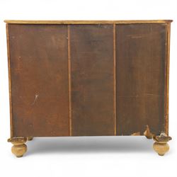 Victorian stripped pine chest, rectangular top over two short and two long drawers with turned wooden knob handles, on bun feet