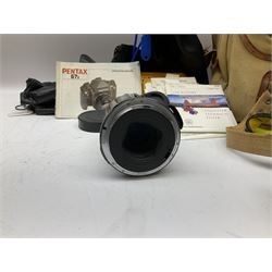 Pentax 67II camera with Asahi SMC Pentax - 6x7 ‘1:4 45mm’ lens, Asahi Takumar / 6x7 ‘1:4.5/75’ lens, Asahi Macro-Takumar / 6x7 ‘1:4/135’ lens, Asahi SMC Pentax - 6x7 ‘1:2.8 165mm’ lens, Asahi Pentax 6x7 rear converter ‘T6-2X’, lens filters and various other accessories, housed in a Billingham carry bag