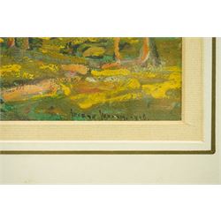 George Graham (British 1881-1941): Cows Grazing at Castle Bolton in Autumn, oil on card signed and dated 1916, 29cm x 38cm