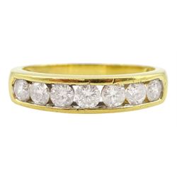 18ct gold channel set seven stone round brilliant cut diamond ring, hallmarked, total diamond weight approx 0.75 carat 