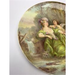Late 19th century porcelain plate, hand painted by Frederick Sutton, depicting a female figure and putto within a wooded landscape, with recumbent sheep and brook to the fore, signed F N Sutton, unmarked verso, D22.5cm

Frederick Sutton was employed as a painter at the notable factories of Royal Worcester, Coalport, and Minton. 