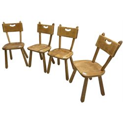 Imperial Canada - set of four mid-20th century birch dining chairs, bar back with pierced handle, dished seat on square tapered splayed supports