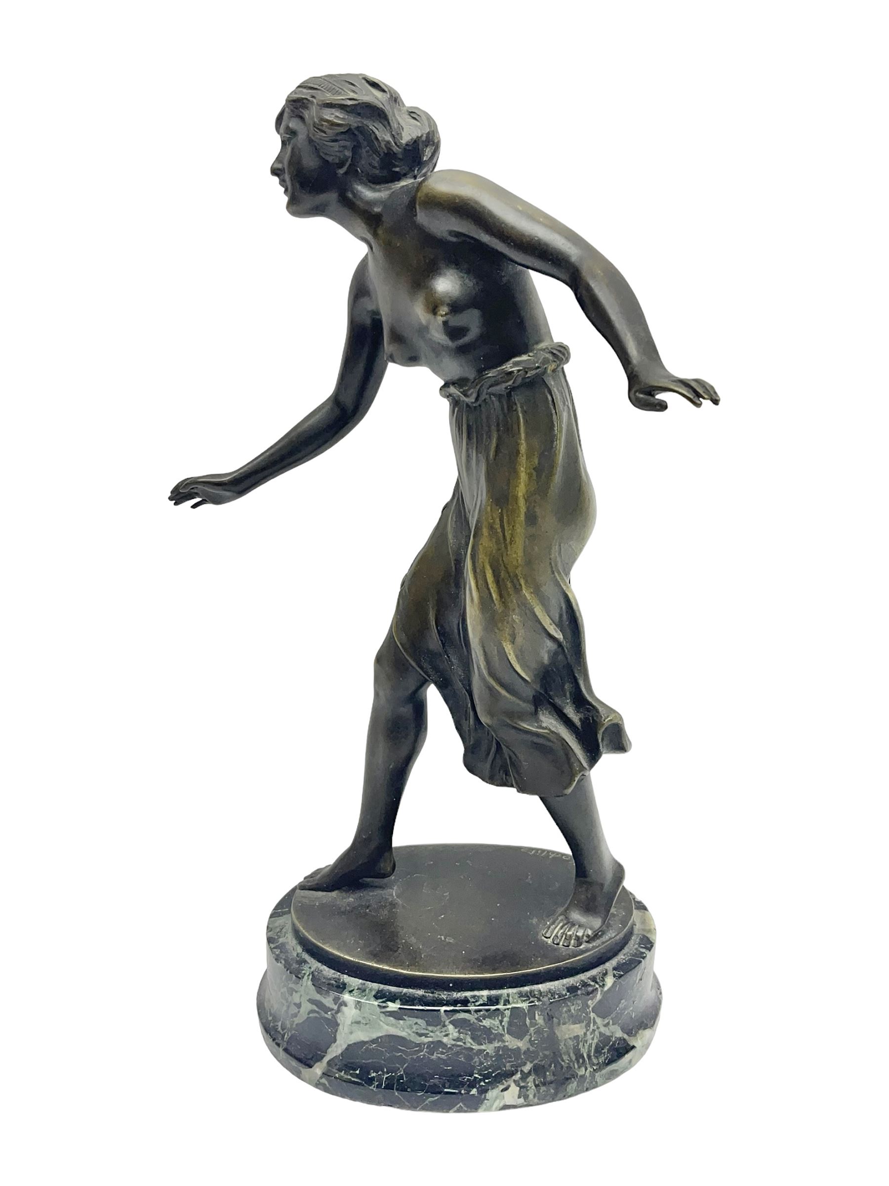 After C. Rochlitz, bronze, modelled as a semi nude female figure, upon a marble plinth, overall H31cm