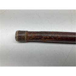 Early 20th century officer's swagger type leather covered sword stick, the 33cm etched single fullered blade marked Wilkinson Pall Mall, with carrying strap L60.5cm