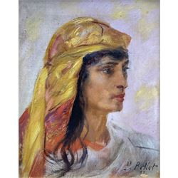 Pierre Auguste Bellet (Romanian/French 1865-1924): Young Lady with Headscarf, oil on canvas signed and indistinctly dated 23cm x 19cm