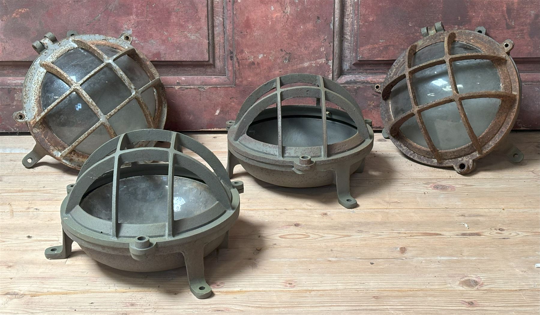 Set of four cast iron cage lamps (W30cm) complete with fittings (4)  - COLLECTION BY APPOINTMENT FROM: The White House, Thirsk Road, Easingwold, York, YO61 3NF - CALL 01723 507111 TO ARRANGE