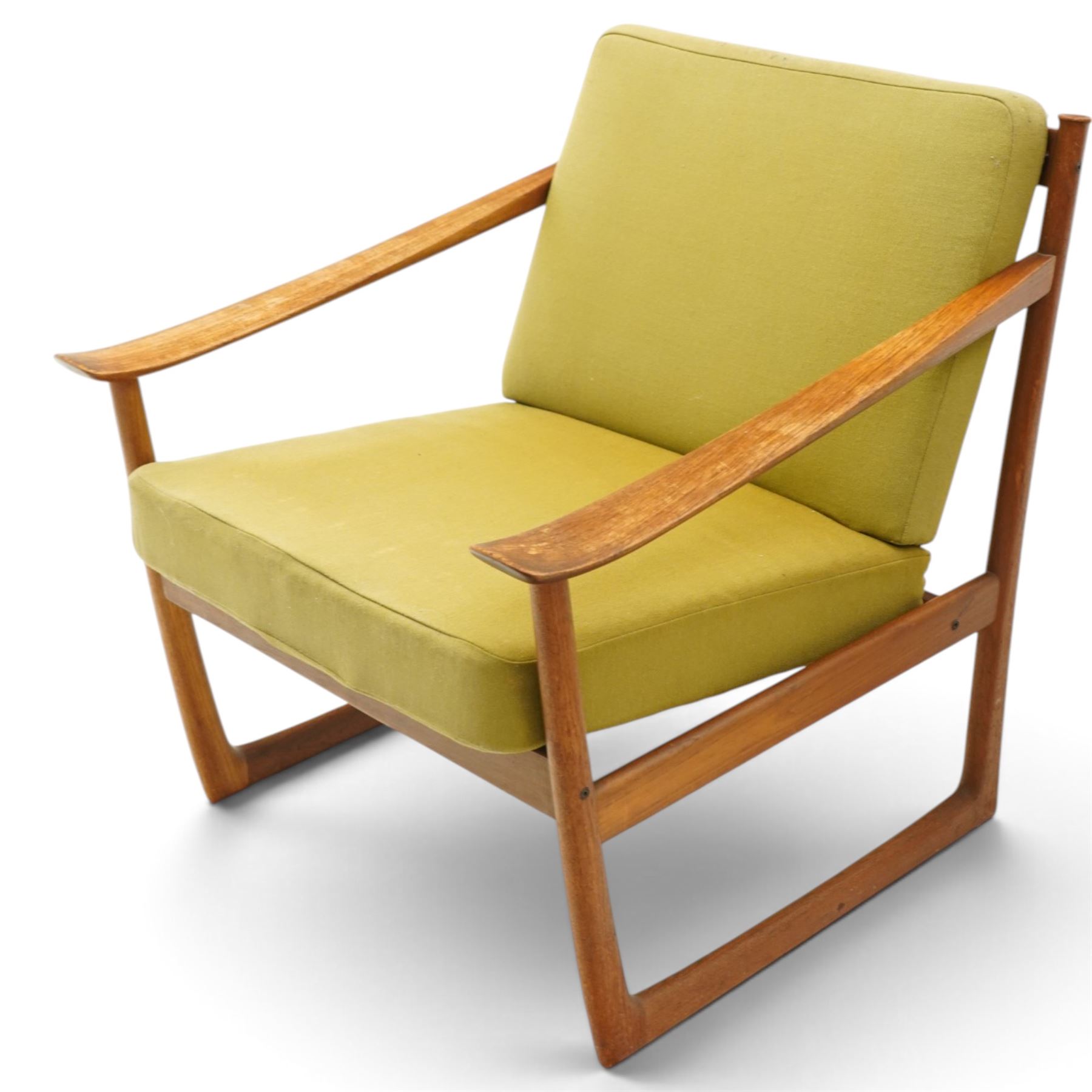  Peter Hvidt and Orla Molgaard-Nielsen for France & Sons - pair of Model FD-130 teak framed easy armchairs, with green upholstered loose cushions 