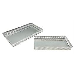 Set of Rectangular slivered trays, with mirror base and pierced detail, largest example L30cm