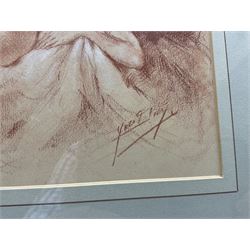 Yves Diey (French 1892-1984): Female Reclining Nude, sanguine crayon/chalk drawing signed 21cm x 27cm