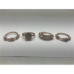 Seven silver and silver-gilt stone set rings