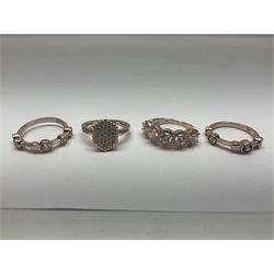 Seven silver and silver-gilt stone set rings