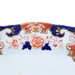 Ironstone Imari pattern meat plate and two similar plates, platter L52cm