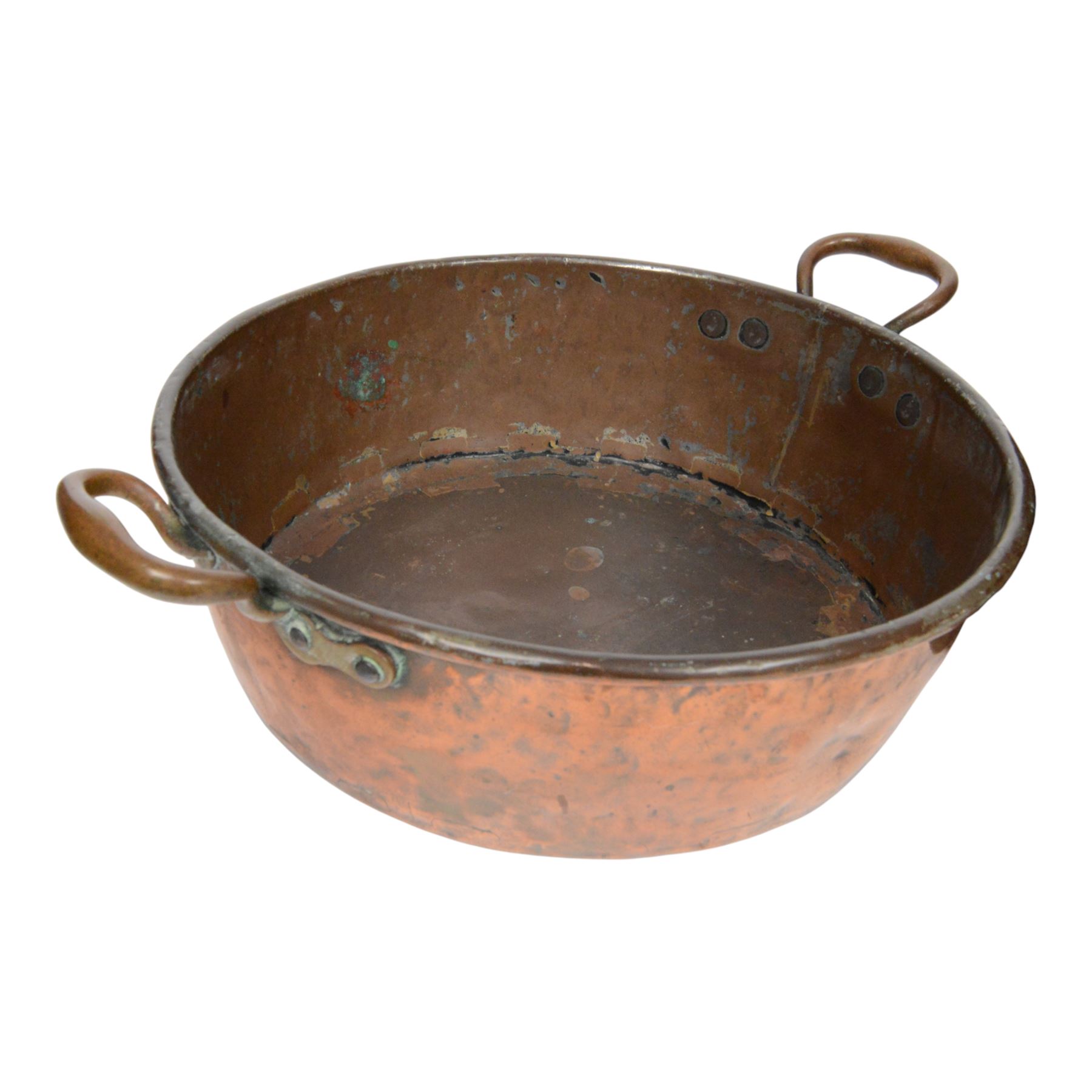 Large copper pan, together with milk churn, pan D48cm