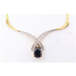  Diamond and sapphire necklace hallmarked 9ct  
