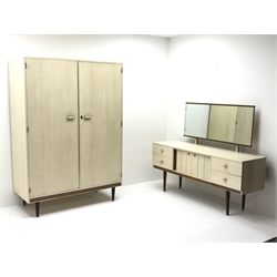 Mid 20th century 'Maple' light wood laminate bedroom suite - double wardrobe (W120cm, H156cm, D56cm), and matching dressing table (W153cm, H126cm, D45cm)