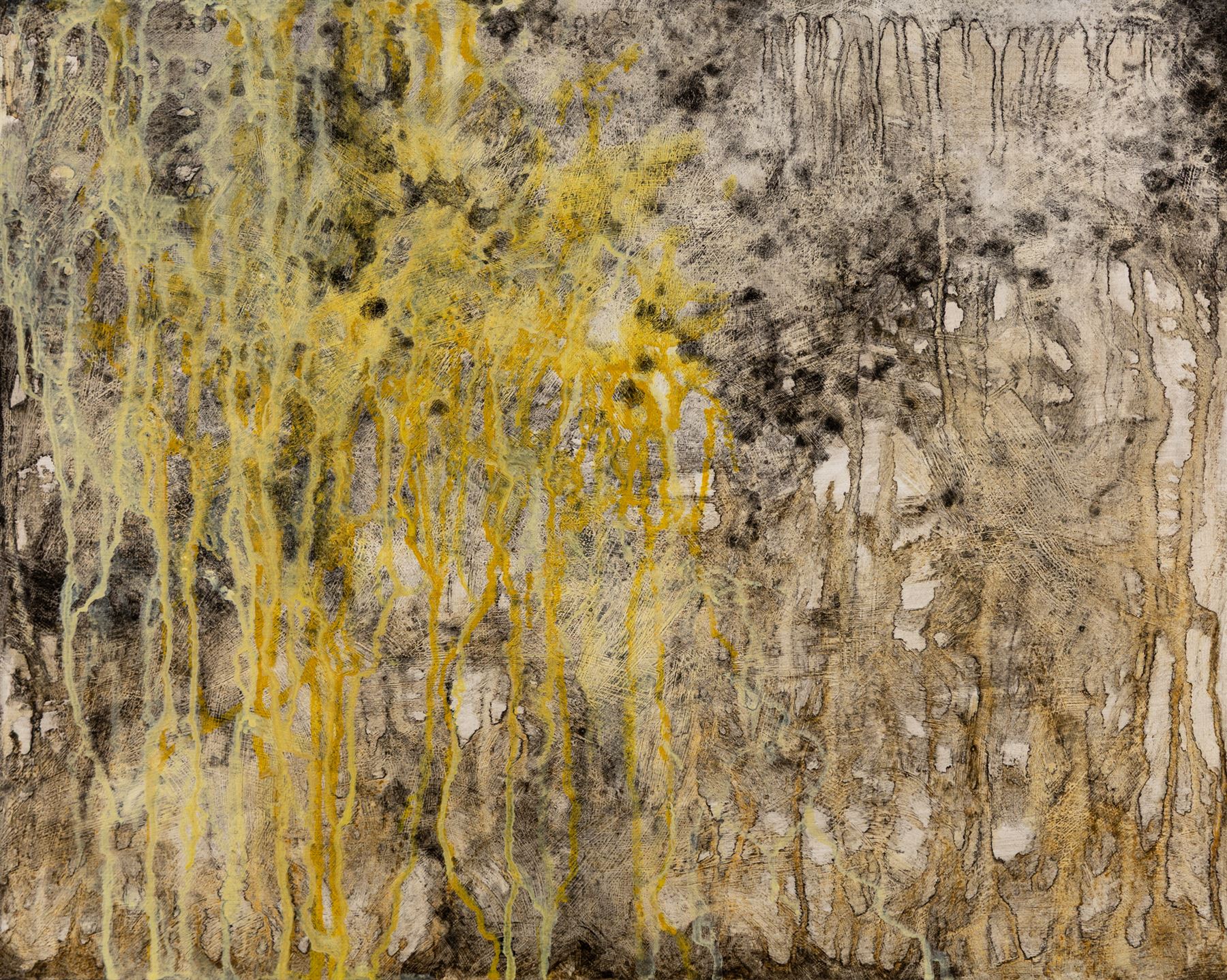 Richard Blades (Scarborough 1963-): 'Autumn's End', acrylic on linen, signed and titled verso 40.5cm x 51cm