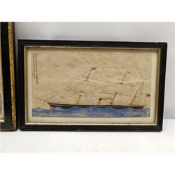 'Cape Mail Steamer 'Mauritius' Drawn by E N R Cashman aged 10', 19th century watercolour ship's portrait signed inscribed and dated 1868, together with another similar 14cm x 26cm and 19cm x 28cm in ebonised frames (2)