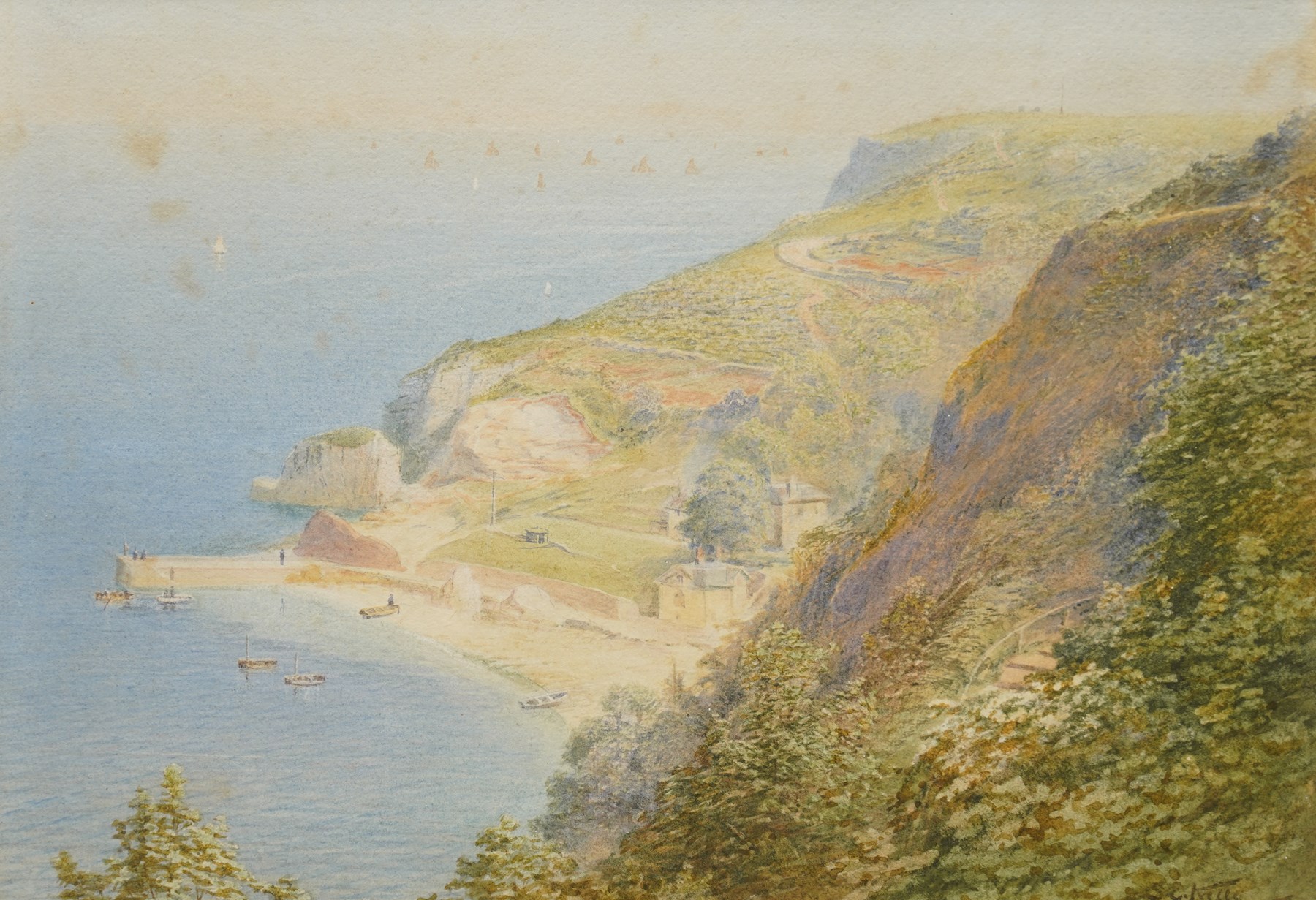 Samuel Edward Kelly (British 1862-1935): Dorset Coast - Baddacombe Beach Torquay, watercolour signed, titled on the mount 25cm x 36.5cm