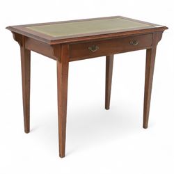 Edwardian writing table, rectangular inset with gilt-tooled leather, single frieze drawer, raised on square-section tapered legs 