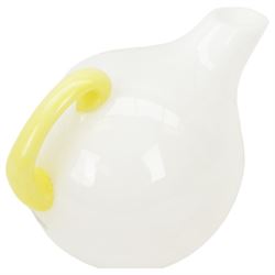 Monica Backstrom for Kosta Boda, milk glass decanter with yellow handle, H18cm