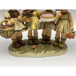 Large Hummel figure group by Goebel, School Girls, together with Hummel figure group, We Wish You The Best, tallest H23.5cm