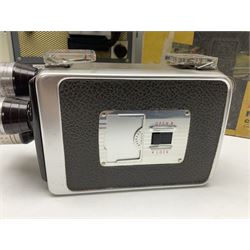 Bolex Paillard P3 Zoom Reflex camera body, serial no 38090, with 'B te S.G.D.G Som Berthiot Pan-Cinor 1:1.9 f=8a 40' lens, serial no. 40251438 in case, Kodak Brownie movie camera, Kodak model 2 Brownie movie camera and a Kodak 8 Movie Projector A-15G and other camera equipment 