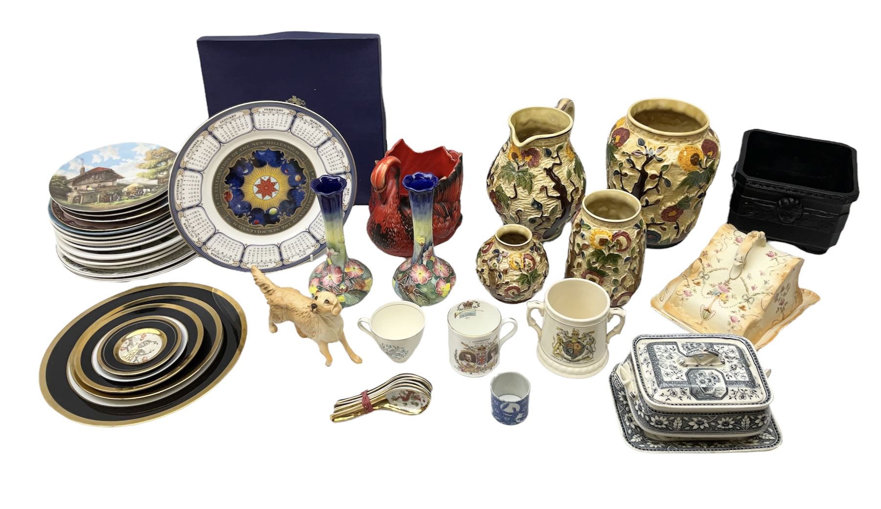 Tony Wood Indian Tree pattern jug and three vase, together with pair of Old Tupton Ware square baluster vases, and other ceramics, in two boxes