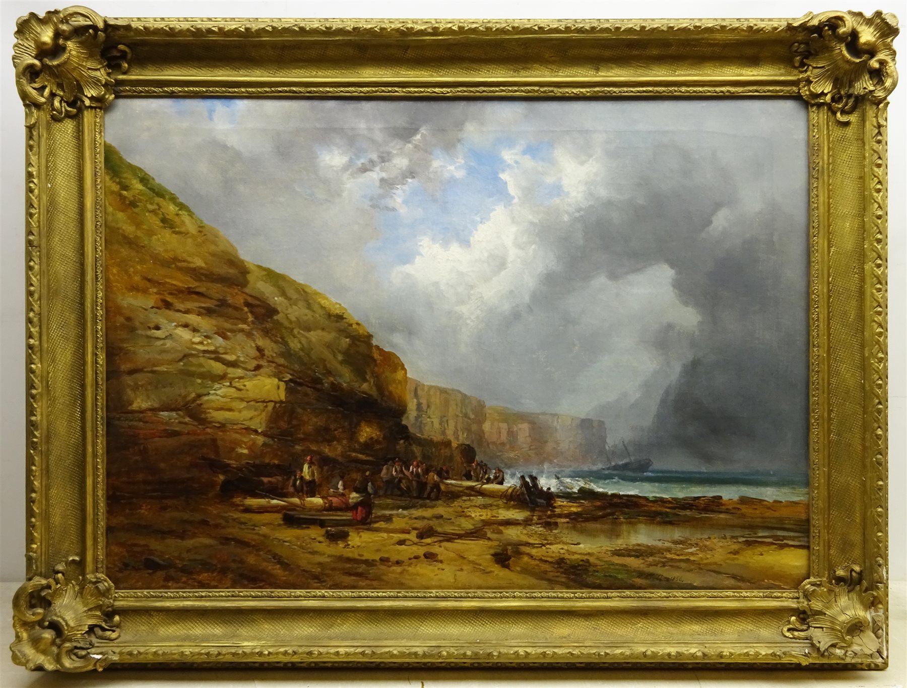  Ralph Reuben Stubbs (British 1824-1879): Wreck on the Yorkshire Coast, oil on canvas signed and dated 1856, 63cm x 90cm  