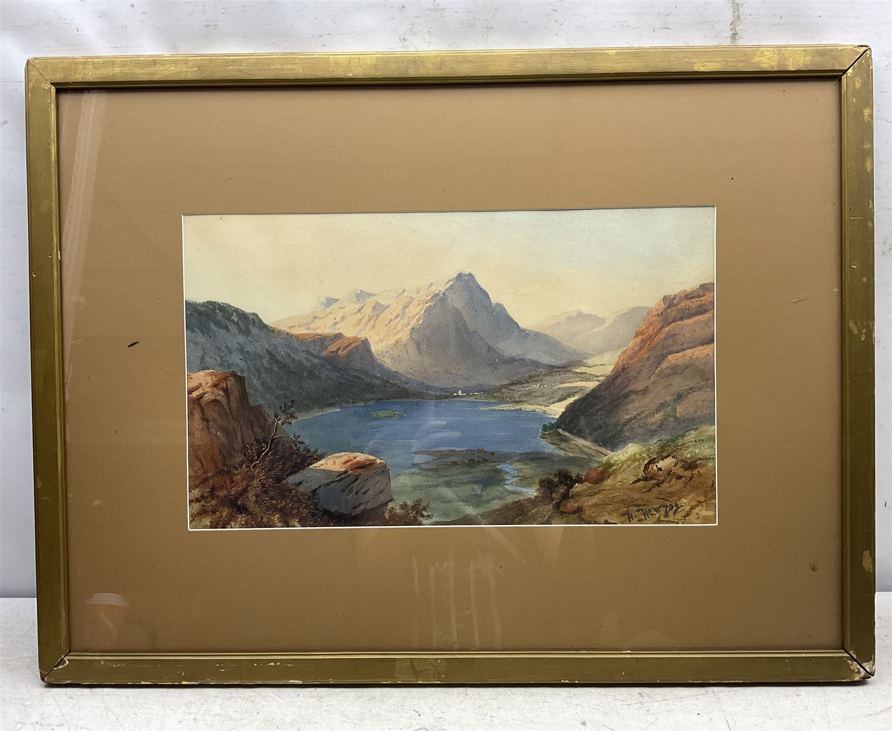 Hermann Ottomar Herzog (German-American 1832–1932): Mountainous Lake Landscape, watercolour signed 29cm x 48cm 