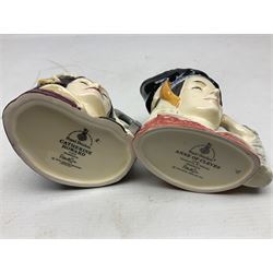 Royal Doulton Henry VIII and his Six Wives Character Jugs, comprising of Henry VIII D6647, Catherine of Aragon D6657, Anne Boleyn D6650, Jane Seymour D6746, Anne of Cleves D6753, Catherine Howard D6692 and Catherine Parr D6751, tallest H10cm