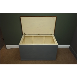 Grey painted blanket box with rectangular hinged lid, W96cm, H53cm, D54cm  
