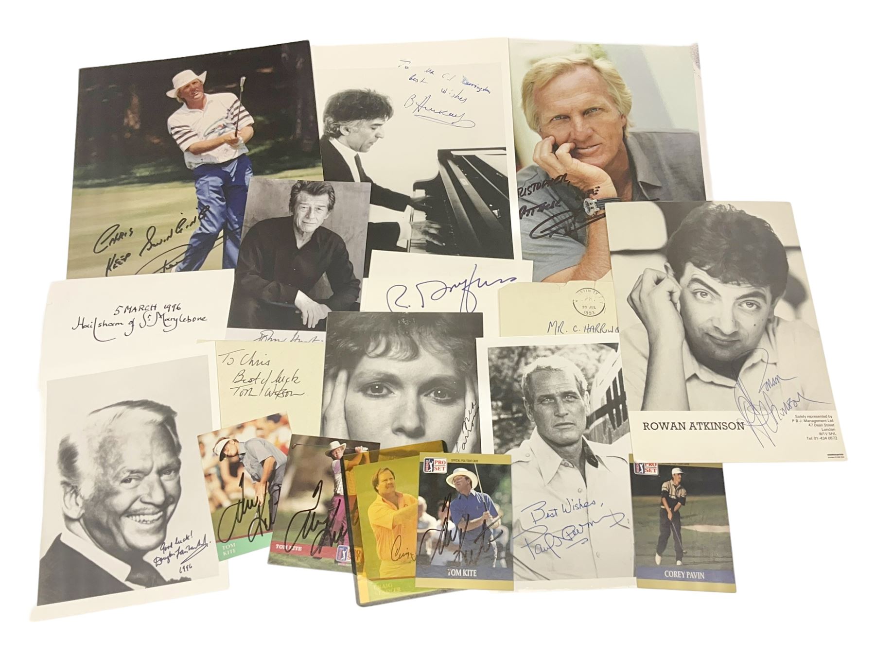 Collection of autographs, to include Mia Farrow, Rowan Atkinson, Tom Kite, Corey Pavin, Craig Stadler, Vladimir Ashkenazy etc 