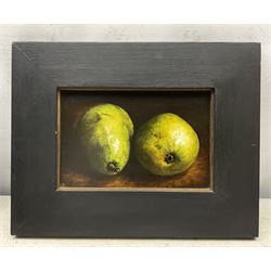 Elisabeth Klein (Contemporary): Pears and Redcurrants, two oils on board signed with monogram, max 13cm x 21cm (2)
