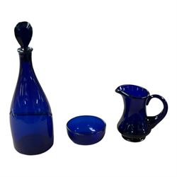 Thomas Webb 'Bristol Blue' glass jug, together with decanter and bowl