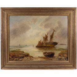 Bernard Benedict Hemy (British 1844-1910): Ships at Low Tide, oil on canvas signed 50cm x 64cm 