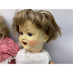 Heubach Koppelsdorf Germany bisque head doll with applied hair, sleeping eyes, open mouth with teeth and composition body with jointed limbs; marked 'Heubach Koppelsdorf 342.6/0 Germany' H34cm; Armand Marseille bisque head baby doll with moulded hair, sleeping eyes, open mouth and composition body with jointed limbs; marked 'A.M. Germany 351./8.K.; and BND London all composition doll (3)