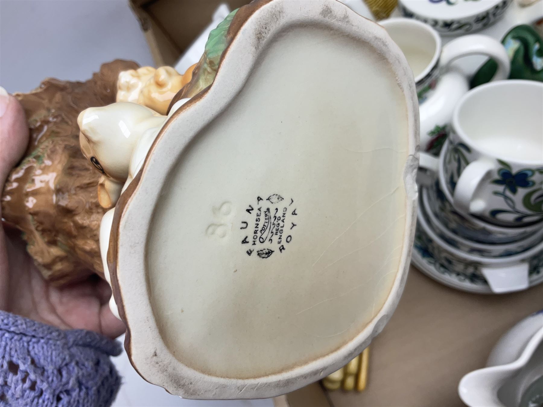 Wedgwood and Coalport 'Countryware' pattern ceramics, to include teapot, toast rack, napkin rings, jug, oval dish, sauce boat and saucer, etc, together with other ceramics to include Hornsea Fauna vase, Sylvac Apple Blossom pattern bowl, Sylvac jug in the form of a sack, no. 406, two Nao figures, tea wares, silver plated cutlery etc