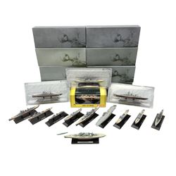 DeAgostini Atlas Editions - HMS Anson, HMS Exeter, HMS Renown, HMS Nelson, HMS Warspite, HMS Hood, Bismark, and USS Saratoga, all boxed; DeAgostini - Gneisenau, Blucher, and Prinz Eugen, packaged; together with ten further DeAgostini battleships, unboxed, and a Gilbow RMS Olympic model, boxed (qty)