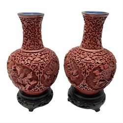Pair of Chinese cinnabar lacquer vases, 