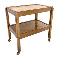 'Acornman' oak tolley with removable upper occasional table, all over adzing, by Alan Grainger of Brandsby, York