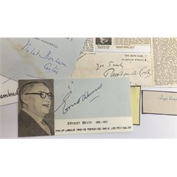 Approximately 500 autographs, signed letters, signed photographs etc from famous individuals including Duke Ellington, Ted Hughes, Daphne du Maurier, Archibald Sinclair, Marlene Dietrich, John Bright, Lord Hailsham and many others