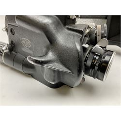 Arriflex 16SB camera body, serial no. 1784, with ' Carl Zeiss Distagon 1:2 f=8mm' lens, serial number 3860224, 'Carl Zeiss Jean Tessar 2/16' lens, serial no 3624355, camera pistol grip and other accessories, in fitted hard case